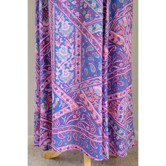 ba&sh Blossom Fanessa Maxi Skirt Blue & Pink Batik Floral Print Size 1 Small - Picture 11 of 16